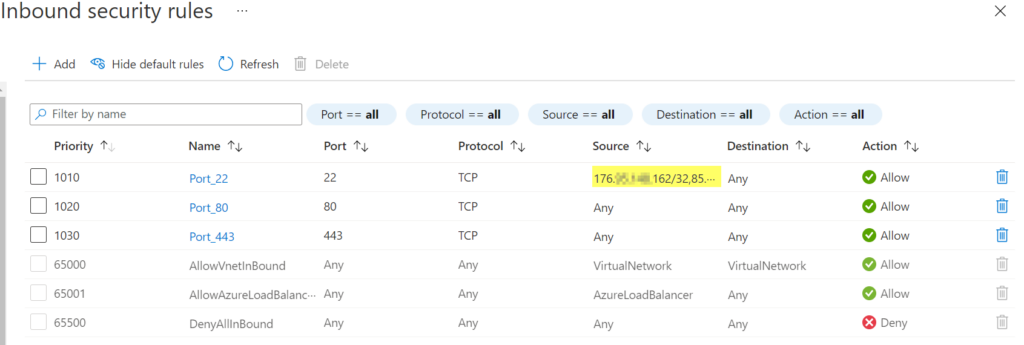 azure inbound fw rules