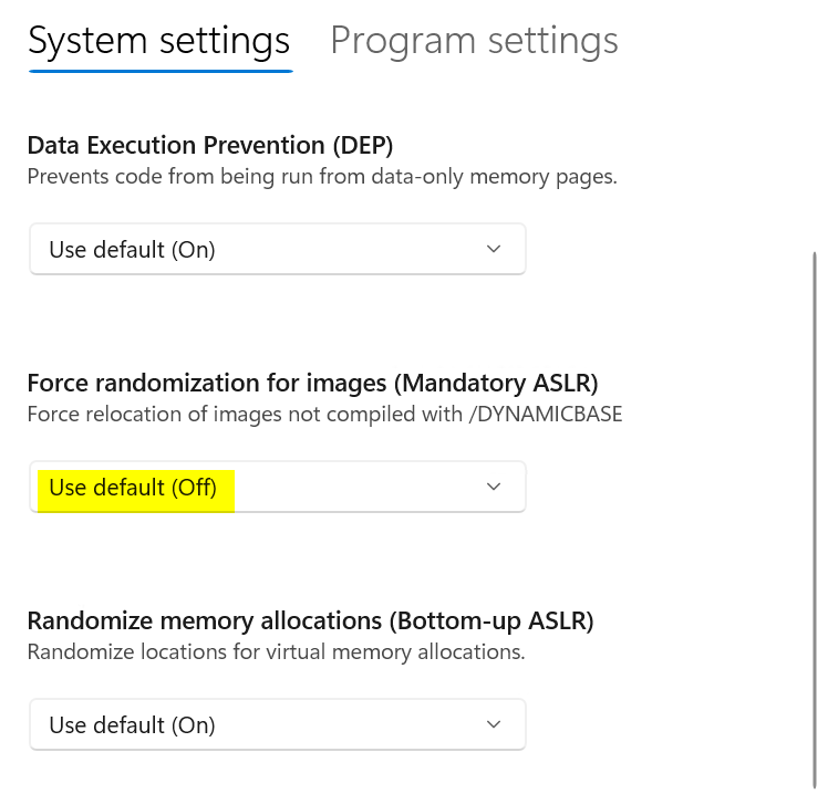 Exploit Protection - Windows 11 Must-Have?! 2 Generic Settings der Exploit Protection mit ASLR: off