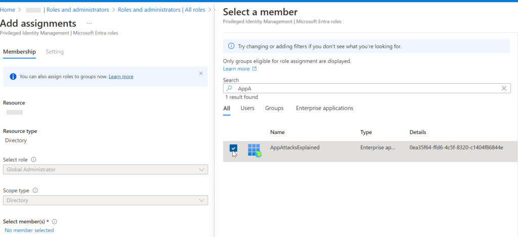 Zuweisung der Global Administrator Rolle für Apps