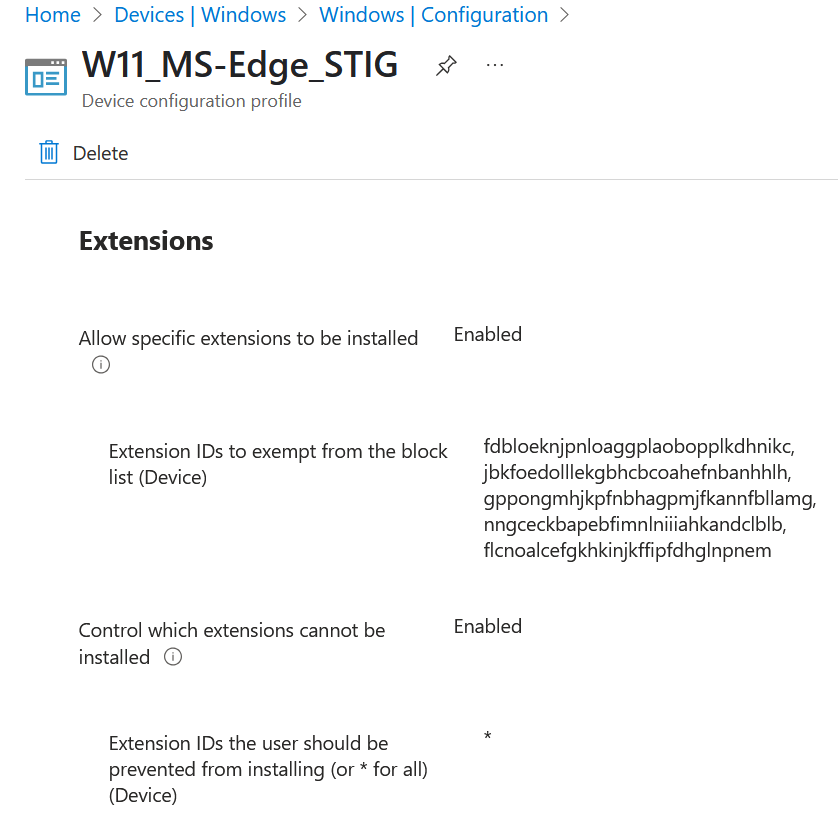 Härtung nach STIG für spezifische Extensions