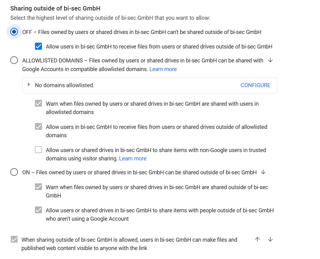 Google-Sharing-Konfiguration