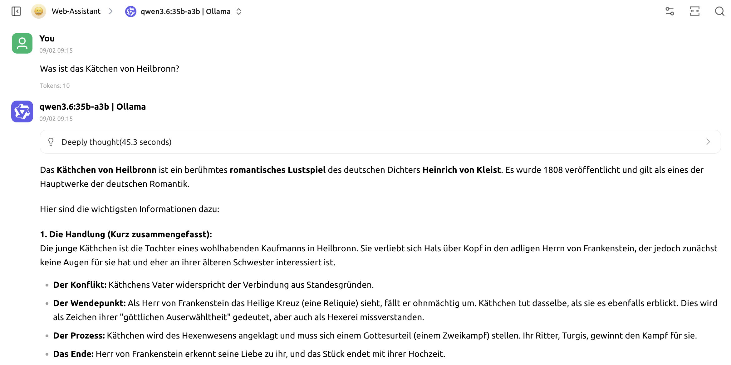 qwen3.6 beantwortet über Ollama die Frage nach dem Kätchen von Heilbronn qwen3.6 beantwortet über Ollama die Frage nach dem Kätchen von Heilbronn