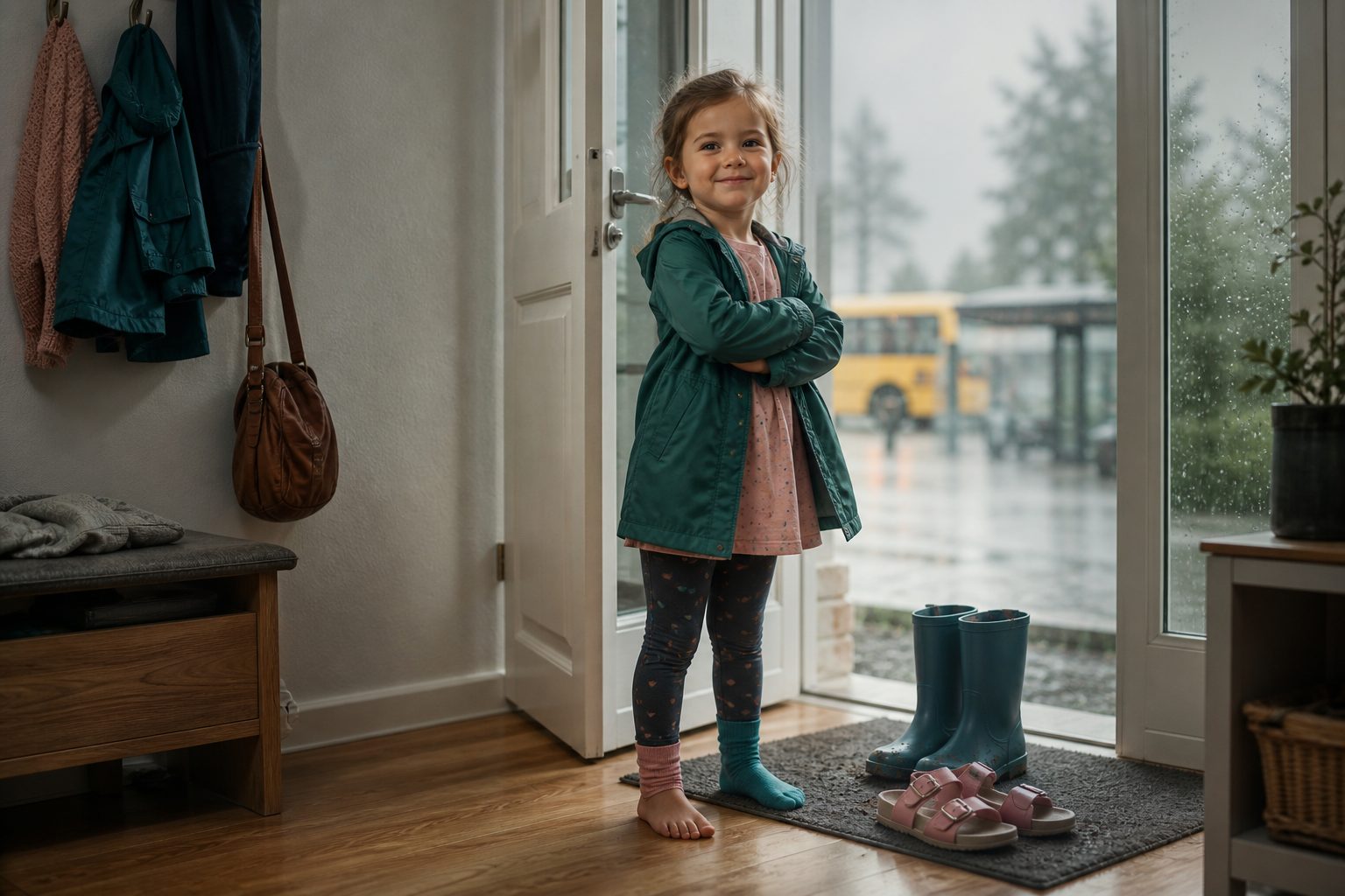 Analogie: Kind ohne Schuhe im Flur bei Regen - Fähigkeit ist nicht dasselbe wie Ausführung Analogie: Kind ohne Schuhe im Flur bei Regen - Fähigkeit ist nicht dasselbe wie Ausführung