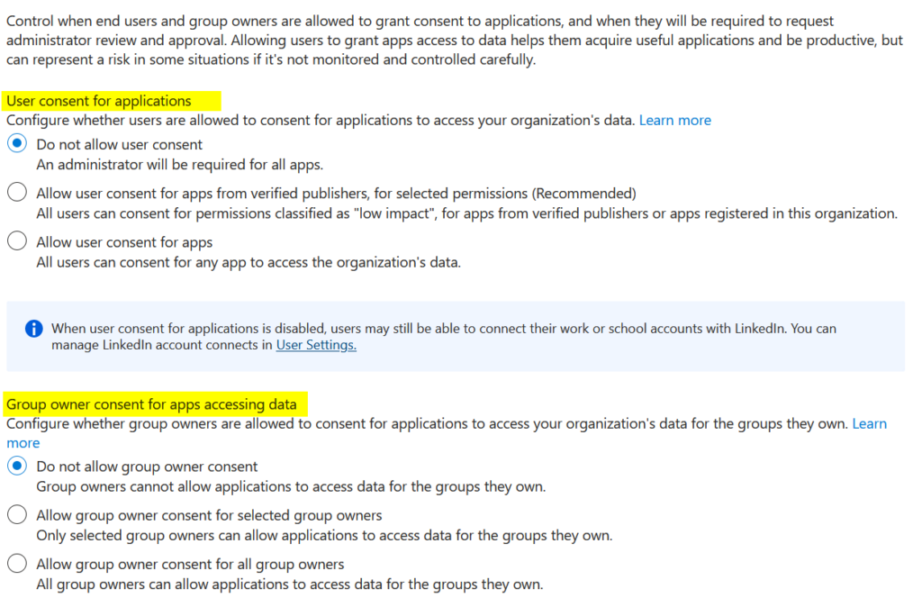 Azure Settings App Consent