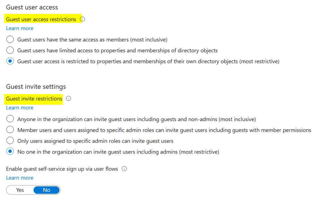 Azure Settings External Identities