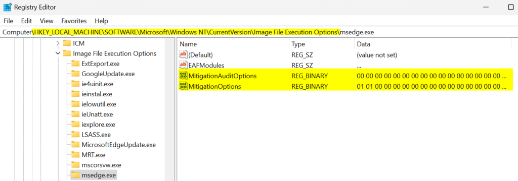 Exploit Protection in der Registry