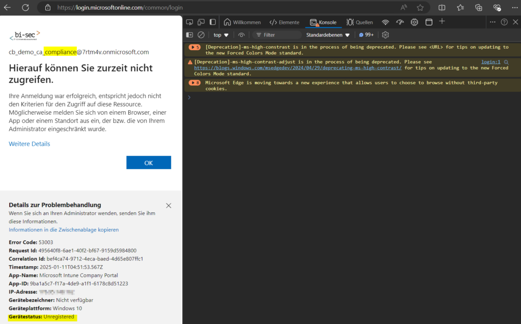 Microsoft 365 - Geräte-Compliance-Bypass 12 CA Block unregistered