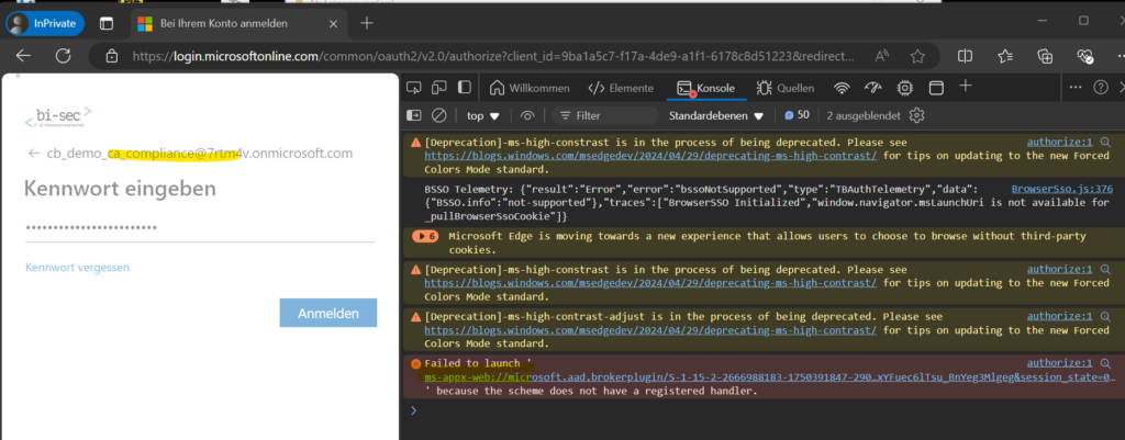 Microsoft 365 - Geräte-Compliance-Bypass 3 Login Failed to Launch