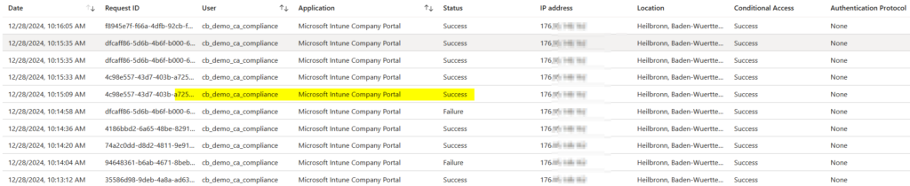 Microsoft 365 - Geräte-Compliance-Bypass 8 sign in intune success